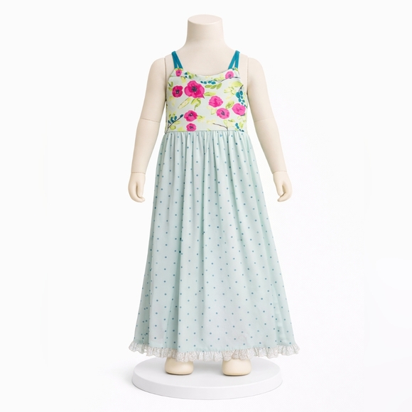 SweetHoney Other - SweetHoney Floral and Polka Dot Dress with Lace Trim